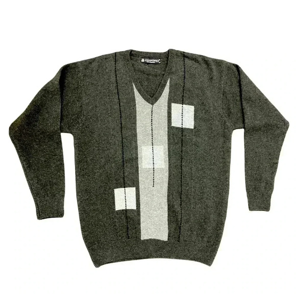 Oxford Brand 100% Lambswool Sweater Green Argyle Green Size 44 Men’s Large - Picture 1 of 11